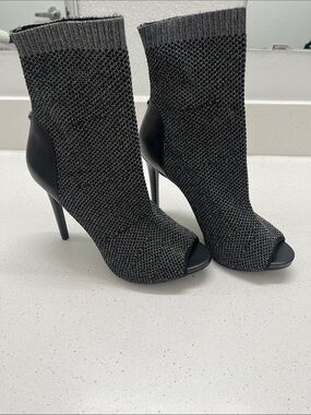 GUESS Abri Metallic Knit Peep-Toe Sock Booties - Size 8.5